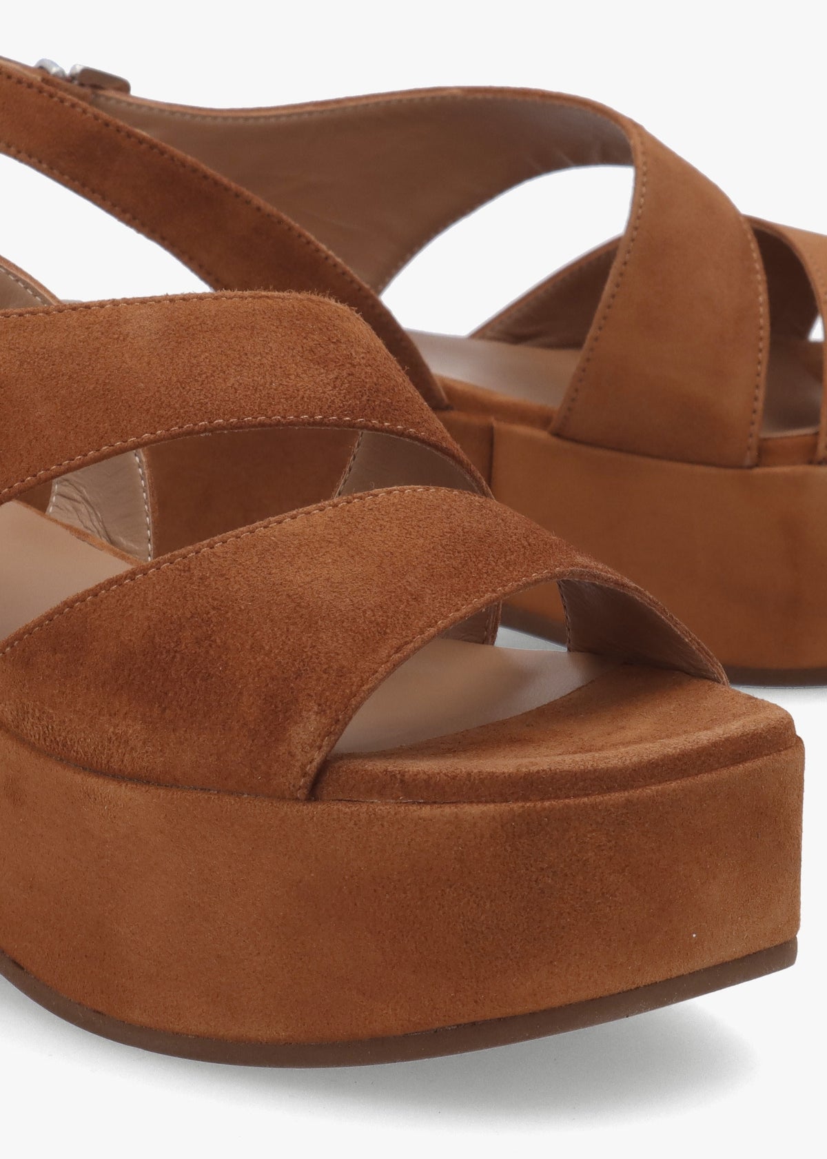 Sona Tan Suede Asymmetric Flatform Sandals