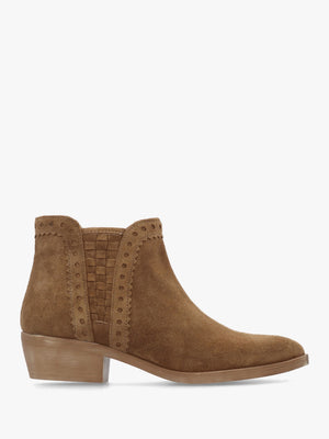 Loven Tan Suede Woven Insert Ankle Boots