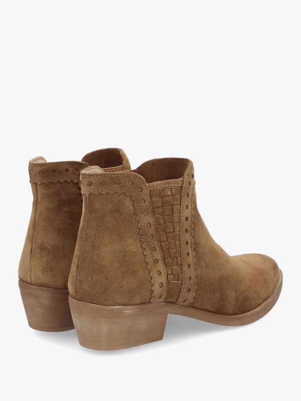 Loven Tan Suede Woven Insert Ankle Boots