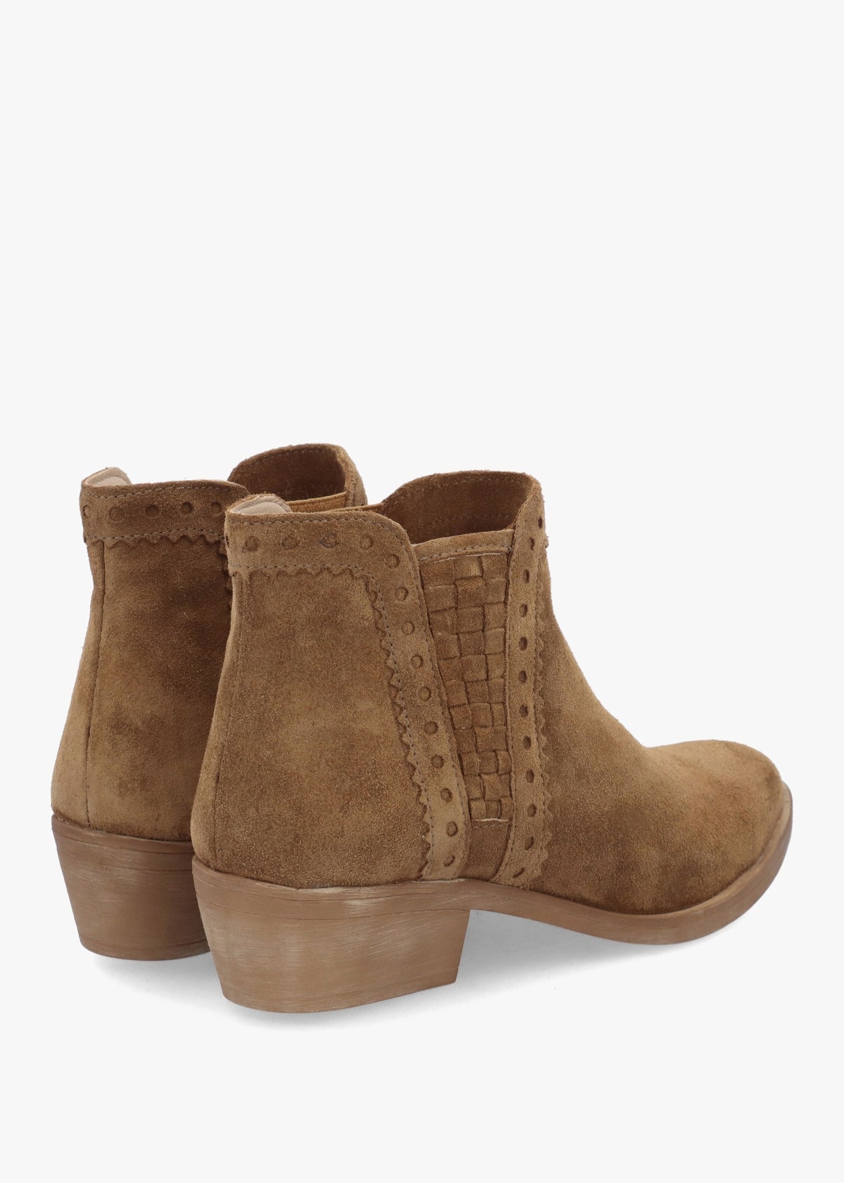 Loven Tan Suede Woven Insert Ankle Boots