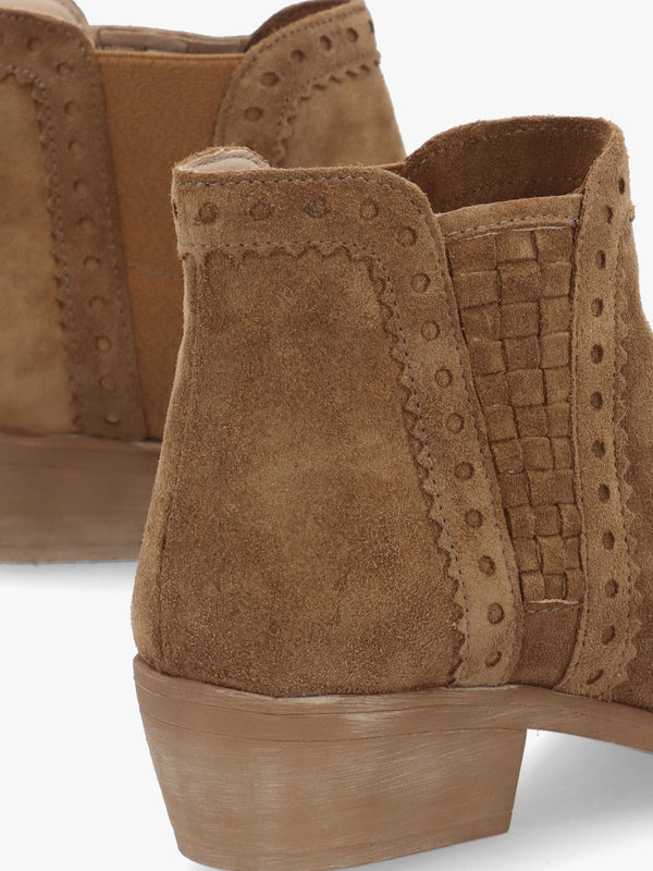 Loven Tan Suede Woven Insert Ankle Boots