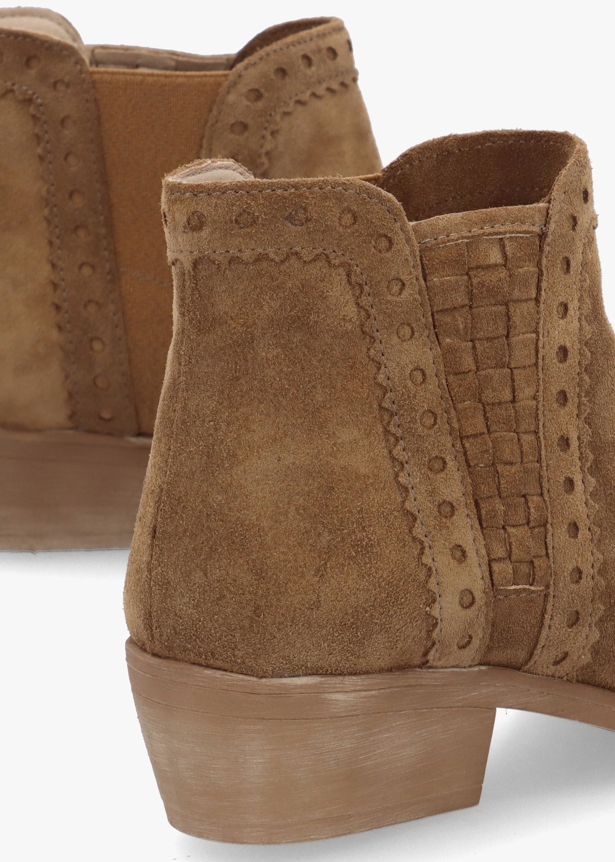 Loven Tan Suede Woven Insert Ankle Boots