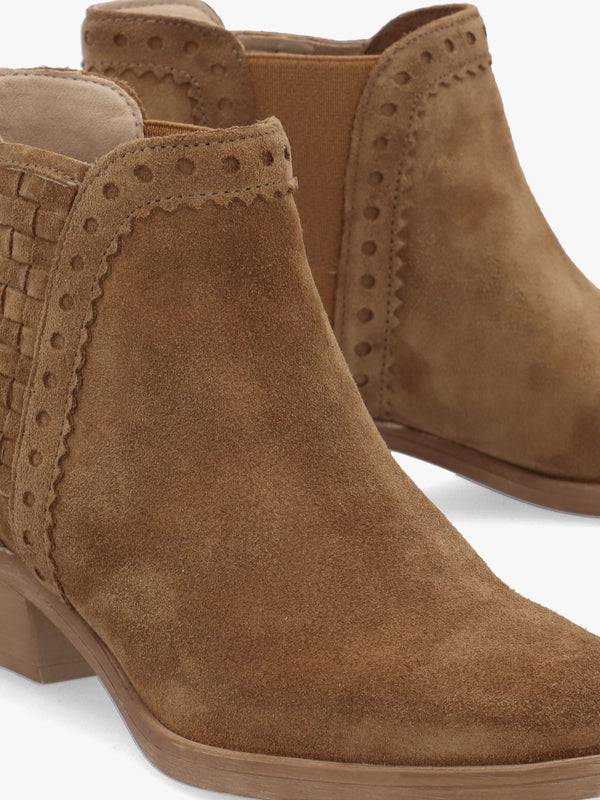 Loven Tan Suede Woven Insert Ankle Boots