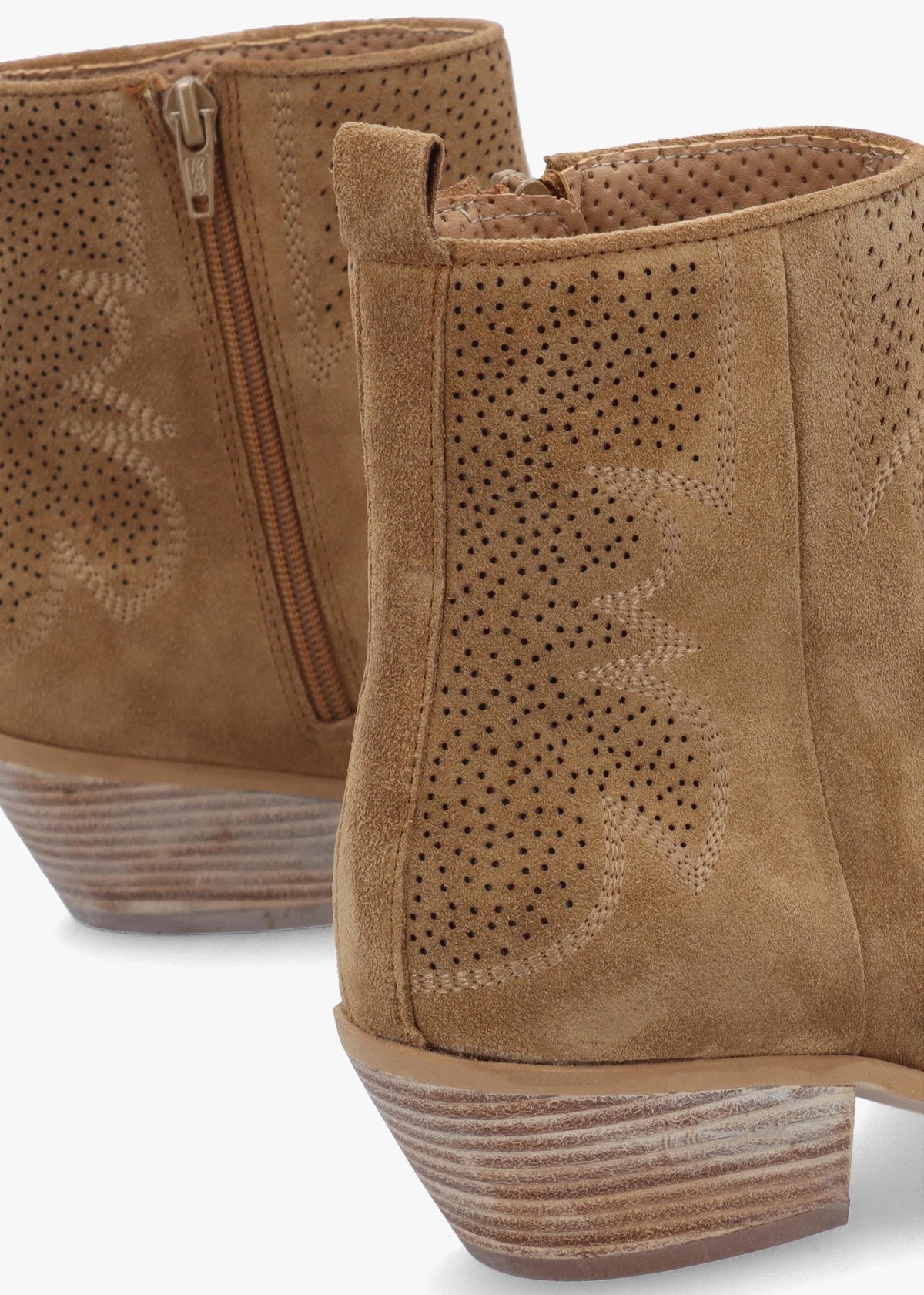 Aliya Tan Suede Perforated Western Ankle Boots