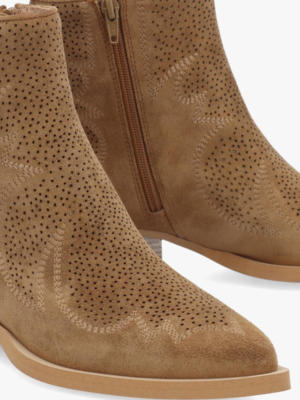 Aliya Tan Suede Perforated Western Ankle Boots