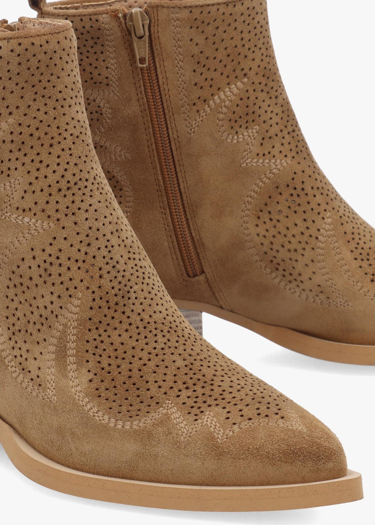 Aliya Tan Suede Perforated Western Ankle Boots