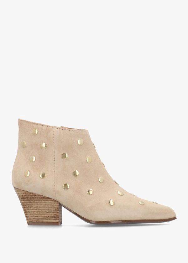 Alderfly Beige Suede Studded Western Ankle Boots