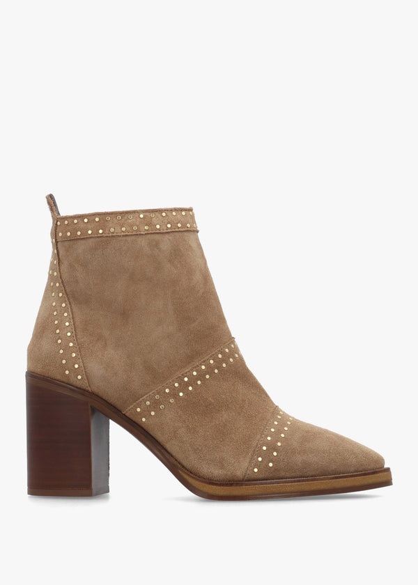Albula Beige Suede Studded Ankle Boots