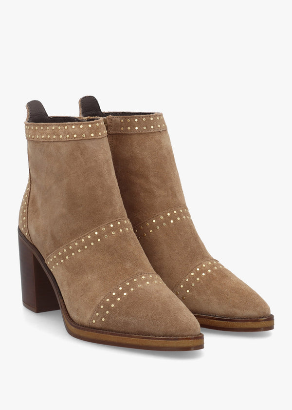 Albula Beige Suede Studded Ankle Boots