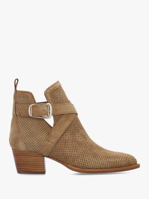 Alara Taupe Suede Cross Strap Western Ankle Boots