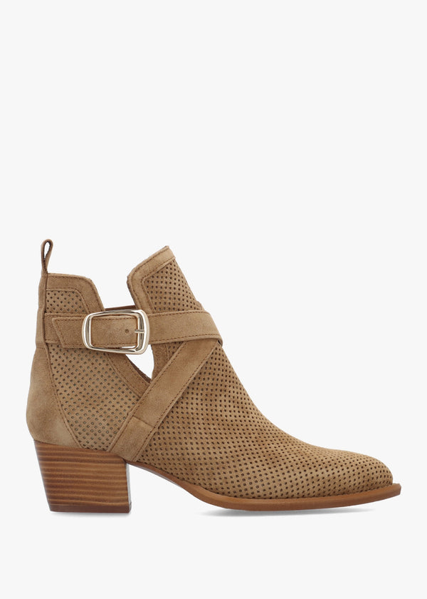 Alara Taupe Suede Cross Strap Western Ankle Boots