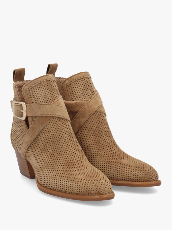 Alara Taupe Suede Cross Strap Western Ankle Boots