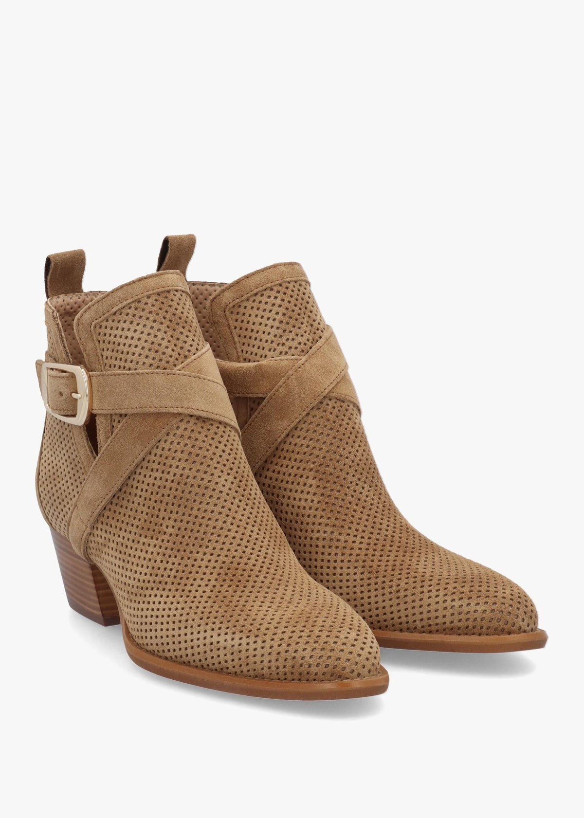 Alara Taupe Suede Cross Strap Western Ankle Boots