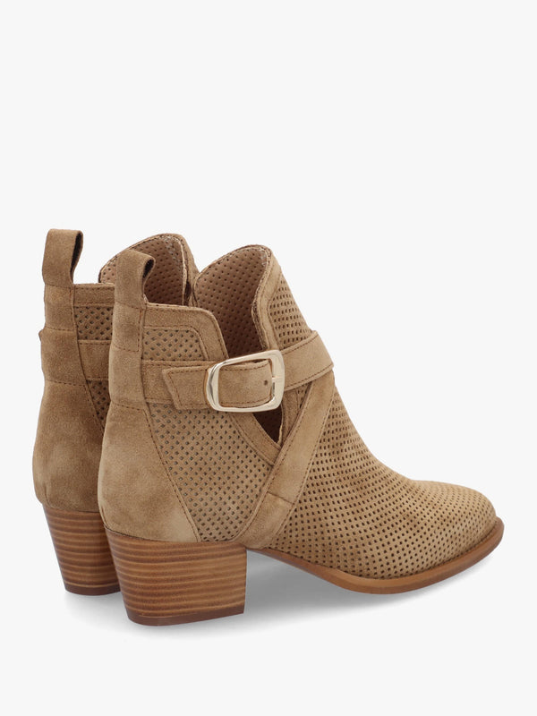 Alara Taupe Suede Cross Strap Western Ankle Boots