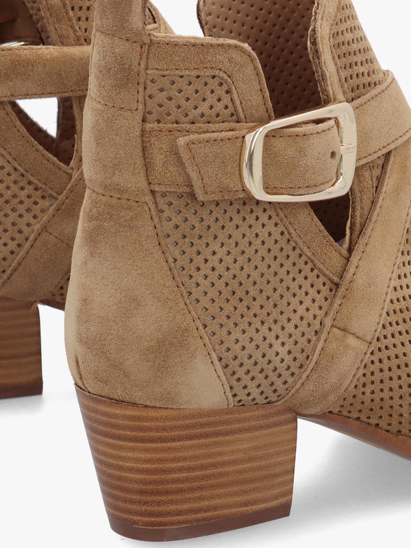 Alara Taupe Suede Cross Strap Western Ankle Boots