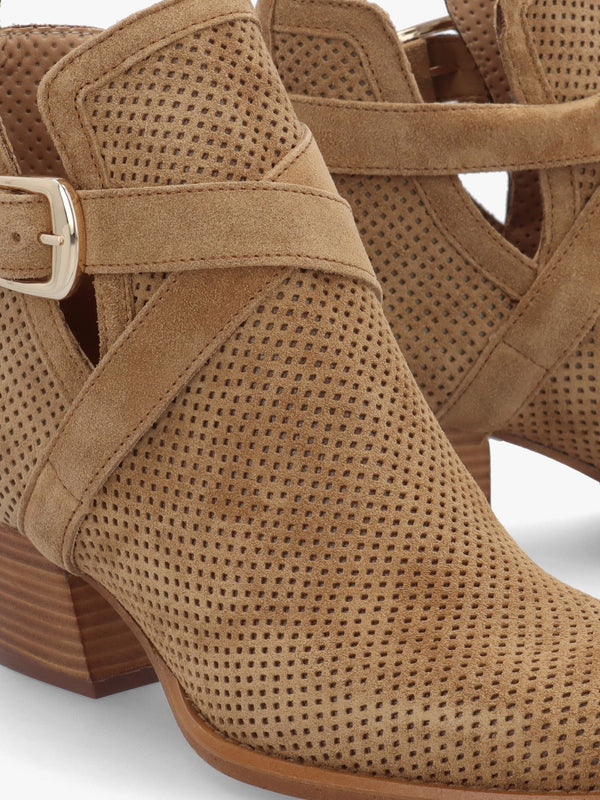 Alara Taupe Suede Cross Strap Western Ankle Boots