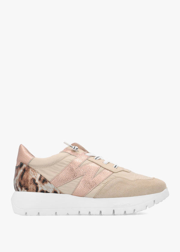 Odisei Beige Leopard Metallic Suede & Nylon Trainers
