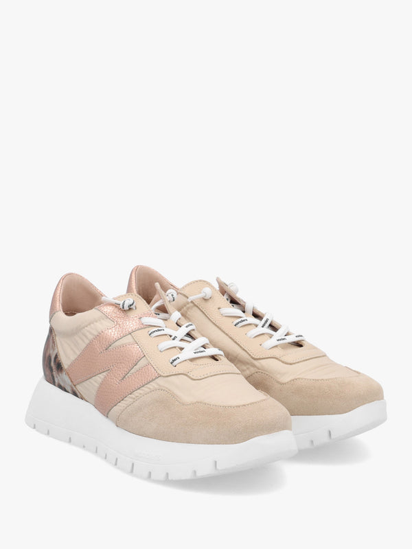 Odisei Beige Leopard Metallic Suede & Nylon Trainers