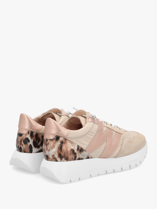 Odisei Beige Leopard Metallic Suede & Nylon Trainers