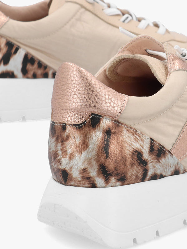 Odisei Beige Leopard Metallic Suede & Nylon Trainers