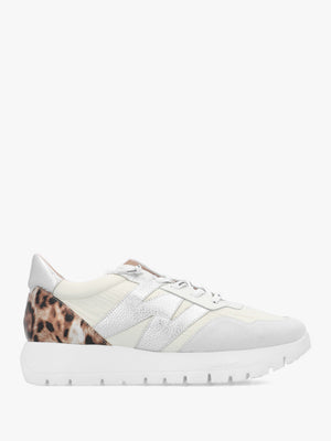 Odisei White Leopard Metallic Suede & Nylon Trainers