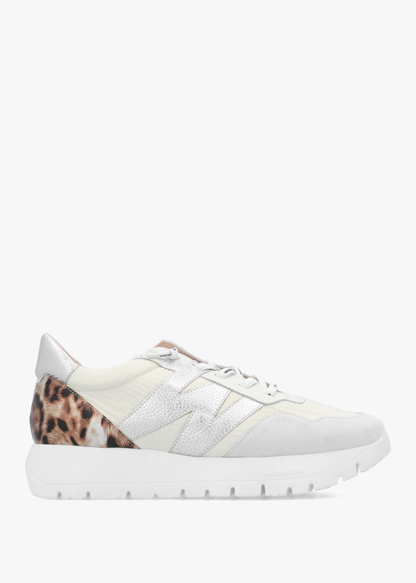 Odisei White Leopard Metallic Suede & Nylon Trainers