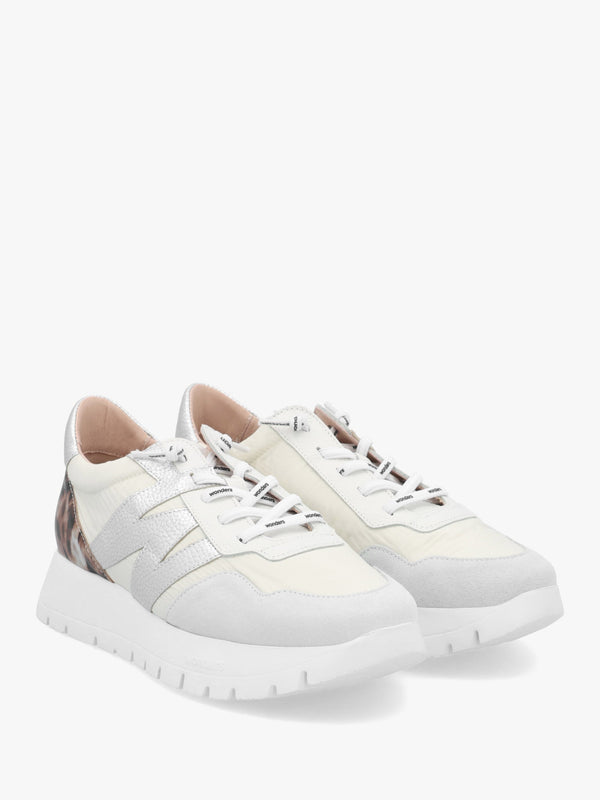 Odisei White Leopard Metallic Suede & Nylon Trainers
