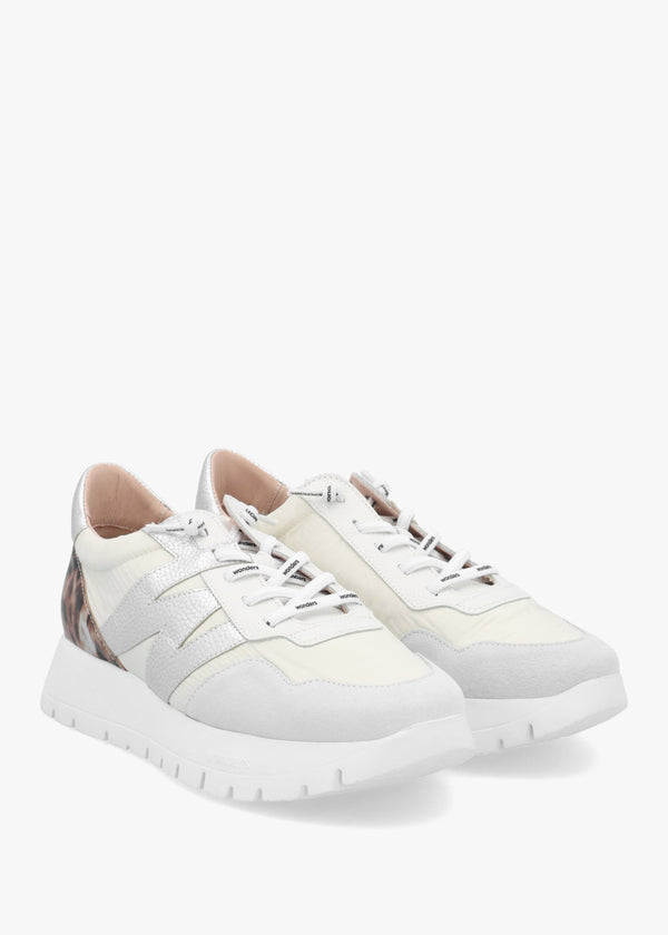 Odisei White Leopard Metallic Suede & Nylon Trainers