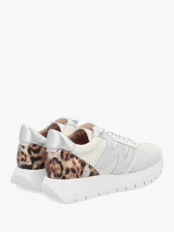 Odisei White Leopard Metallic Suede & Nylon Trainers