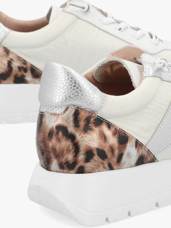 Odisei White Leopard Metallic Suede & Nylon Trainers
