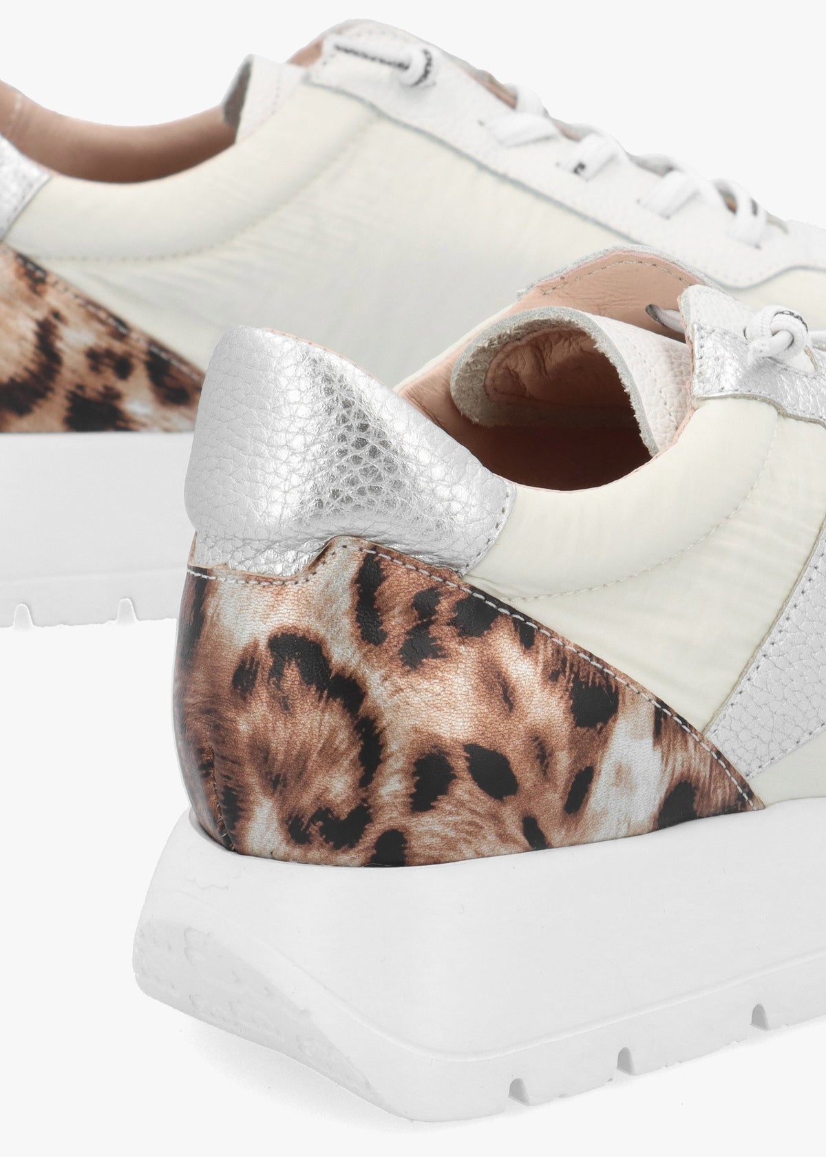 Odisei White Leopard Metallic Suede & Nylon Trainers