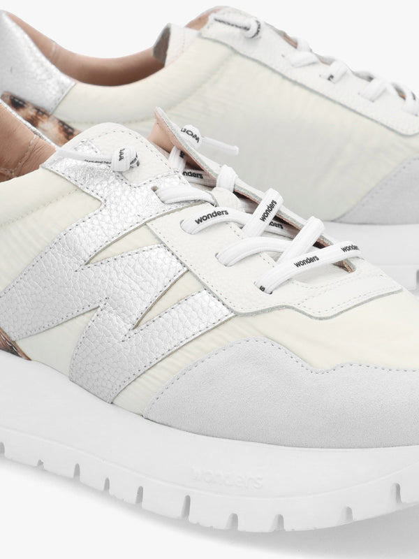 Odisei White Leopard Metallic Suede & Nylon Trainers