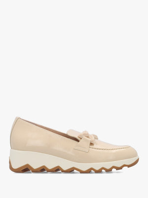 Simon Beige Patent Leather Low Wedge Loafers