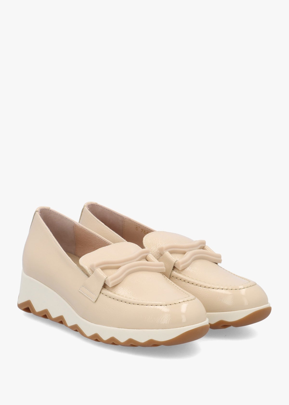 Simon Beige Patent Leather Low Wedge Loafers