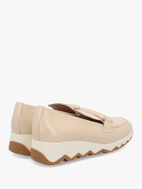 Simon Beige Patent Leather Low Wedge Loafers