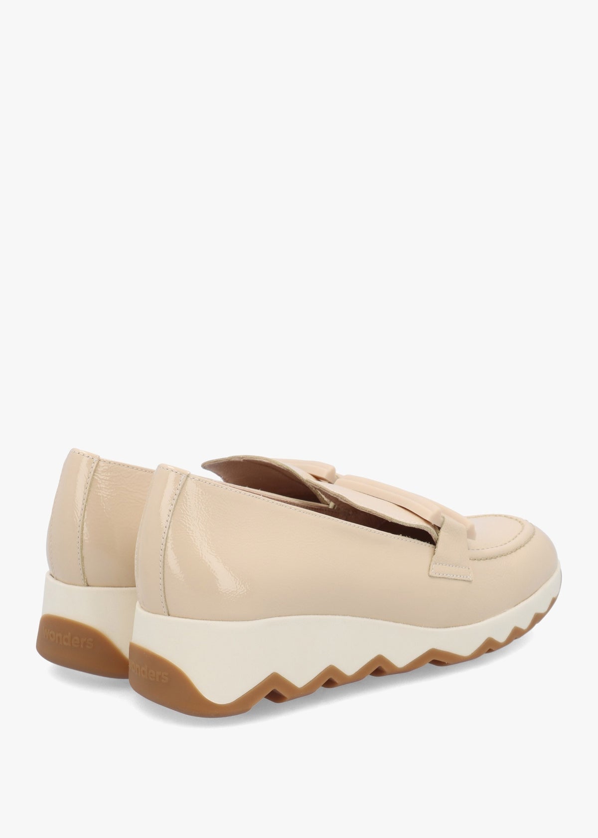 Simon Beige Patent Leather Low Wedge Loafers