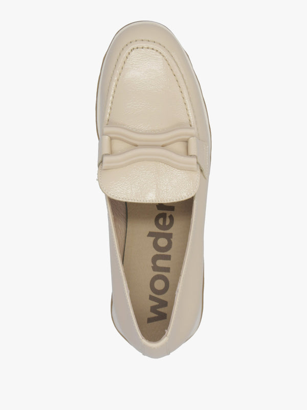Simon Beige Patent Leather Low Wedge Loafers