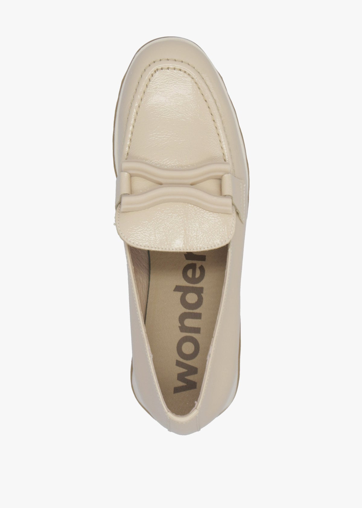 Simon Beige Patent Leather Low Wedge Loafers