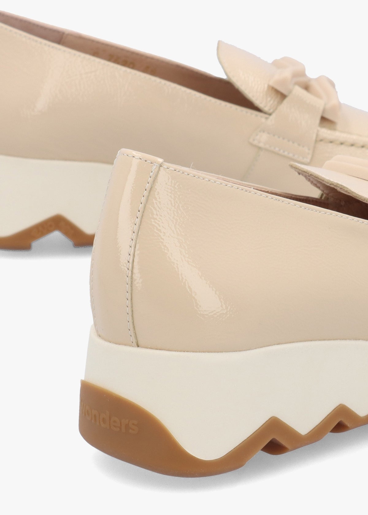 Simon Beige Patent Leather Low Wedge Loafers