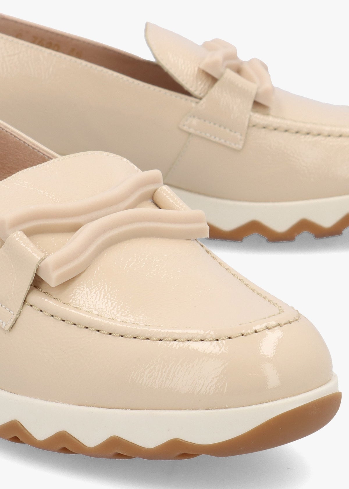 Simon Beige Patent Leather Low Wedge Loafers