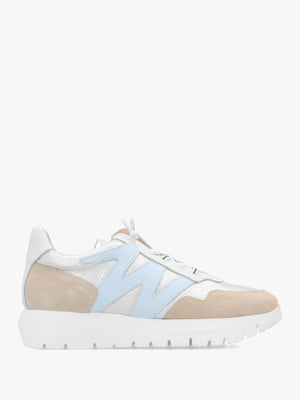 Odisei Beige Platino Metallic Leather & Suede Trainers