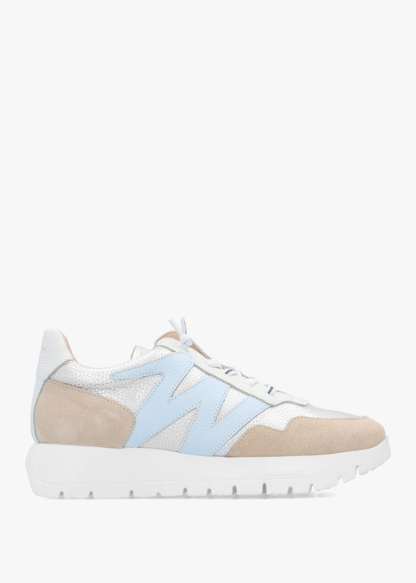 Odisei Beige Platino Metallic Leather & Suede Trainers