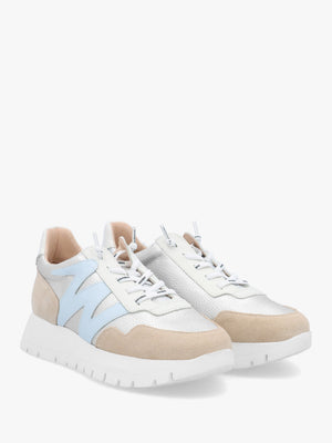 Odisei Beige Platino Metallic Leather & Suede Trainers