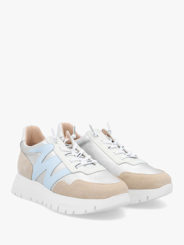 Odisei Beige Platino Metallic Leather & Suede Trainers