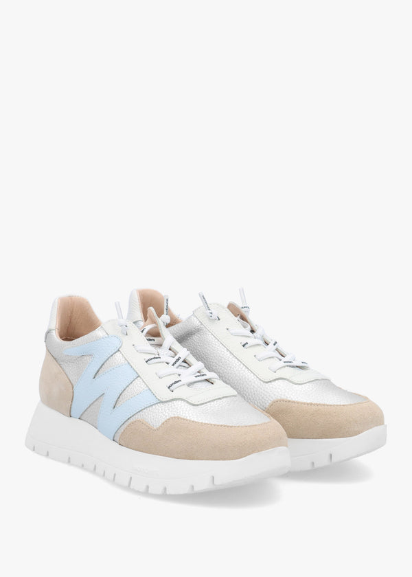 Odisei Beige Platino Metallic Leather & Suede Trainers
