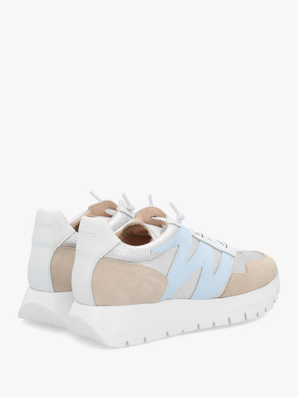 Odisei Beige Platino Metallic Leather & Suede Trainers