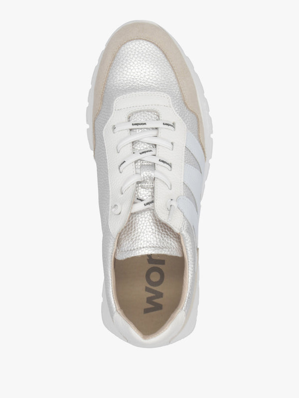 Odisei Beige Platino Metallic Leather & Suede Trainers