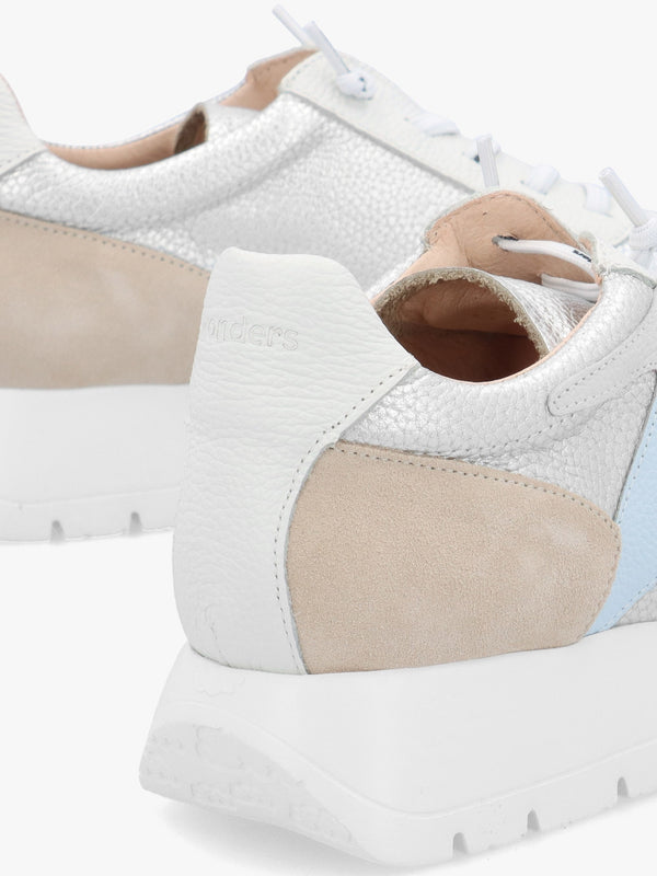 Odisei Beige Platino Metallic Leather & Suede Trainers