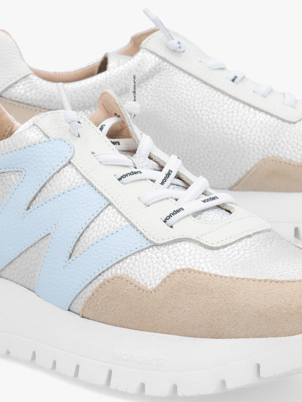 Odisei Beige Platino Metallic Leather & Suede Trainers
