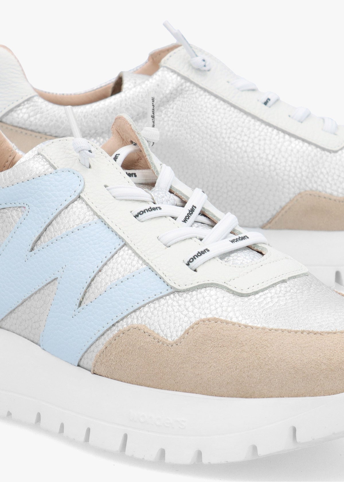 Odisei Beige Platino Metallic Leather & Suede Trainers